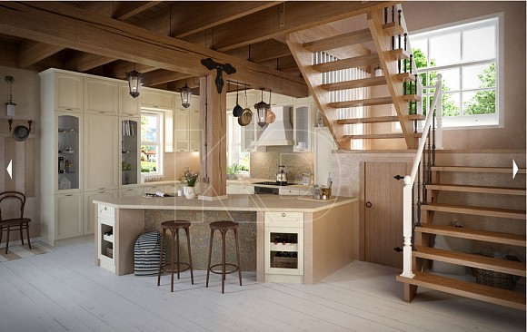 дизайн белой с бежевым кухни