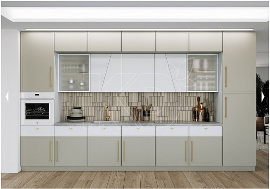 дизайн белой с бежевым кухни