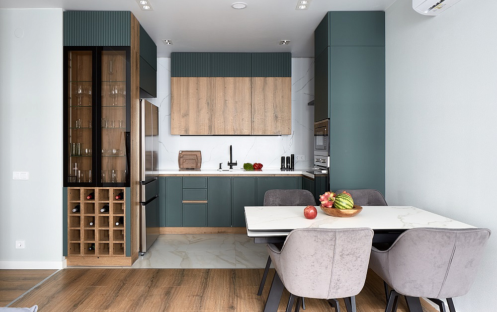Умная кухня с интегрированным винным стеллажом